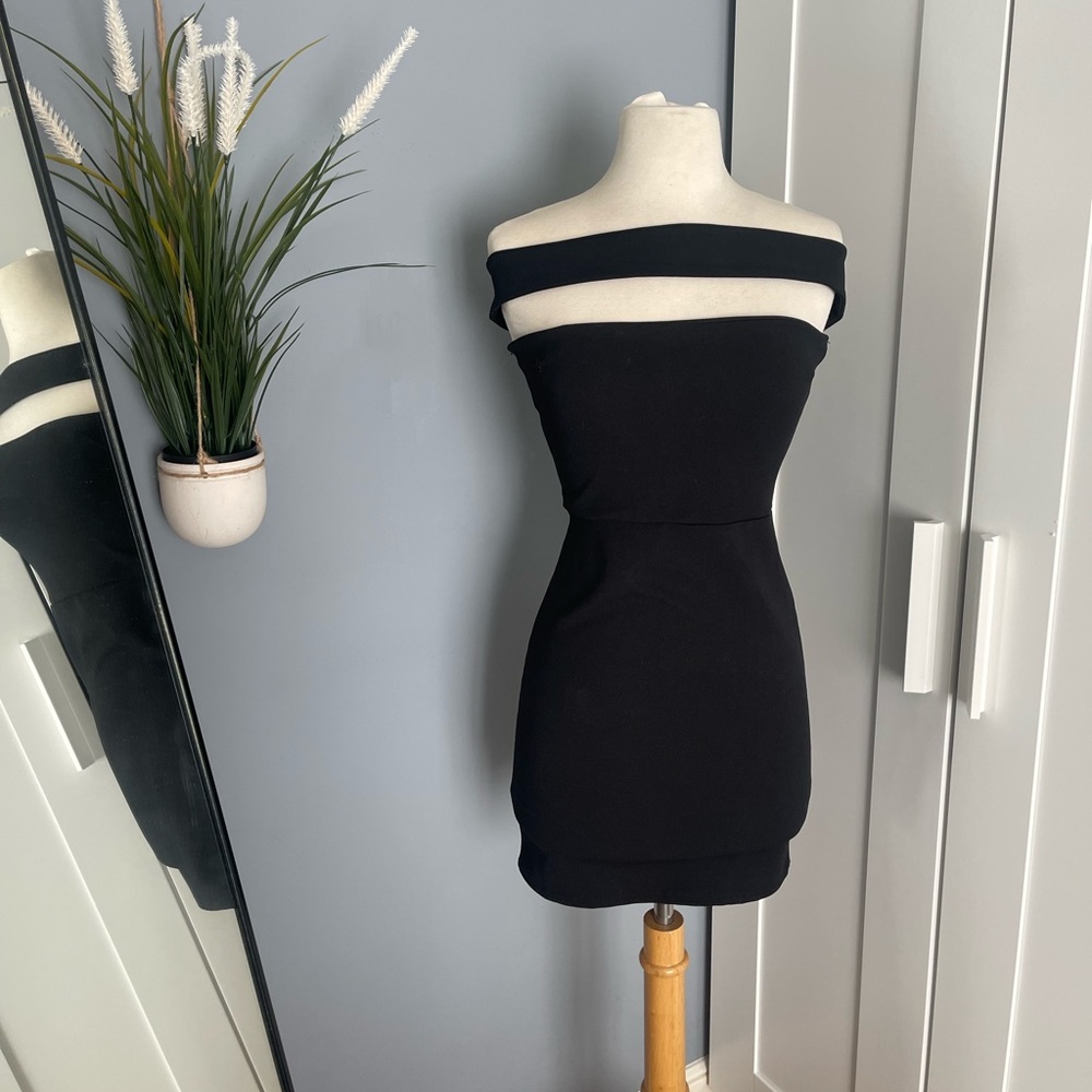 Kylie Jenner style black mini strap dress